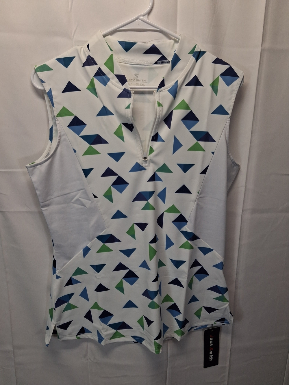 Jack Smith Sleeveless Triangle-Print Golf Tank - White/Blue/Green